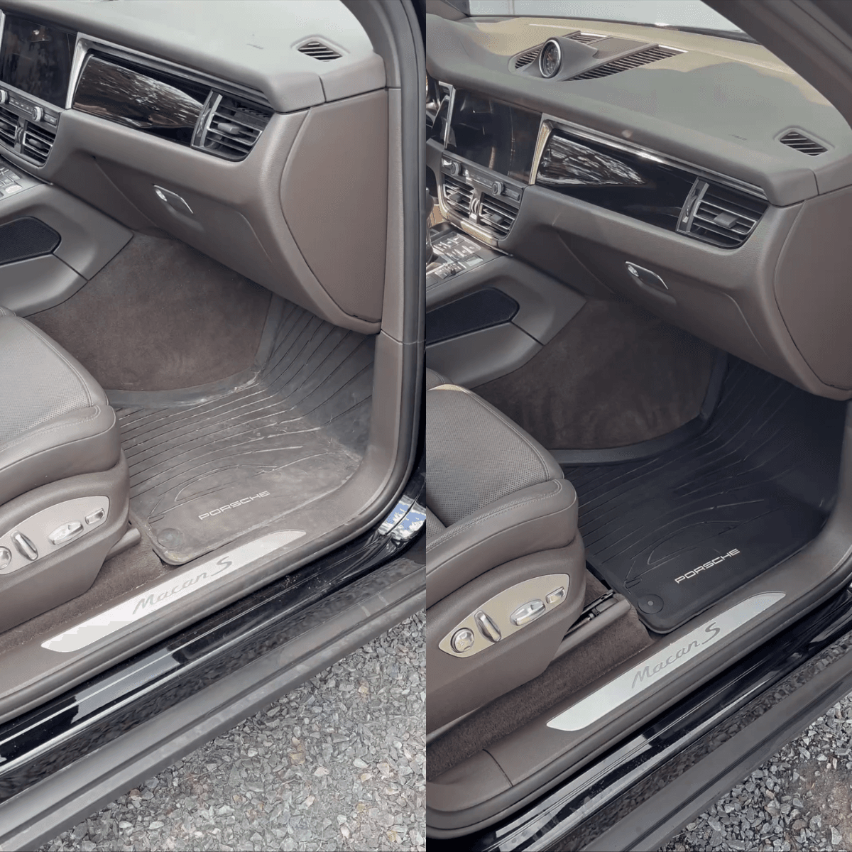 Interior car detailing Halifax before and after - carpet and upholstery cleaning showing stain removal and vacuuming